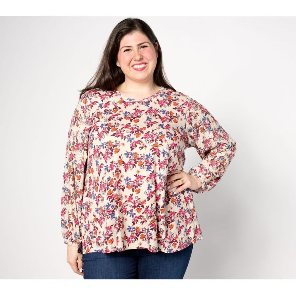 SUNNYLiFE Women's Top Sz M Long Sleeve Printed Eyelet Mix Multi-colored